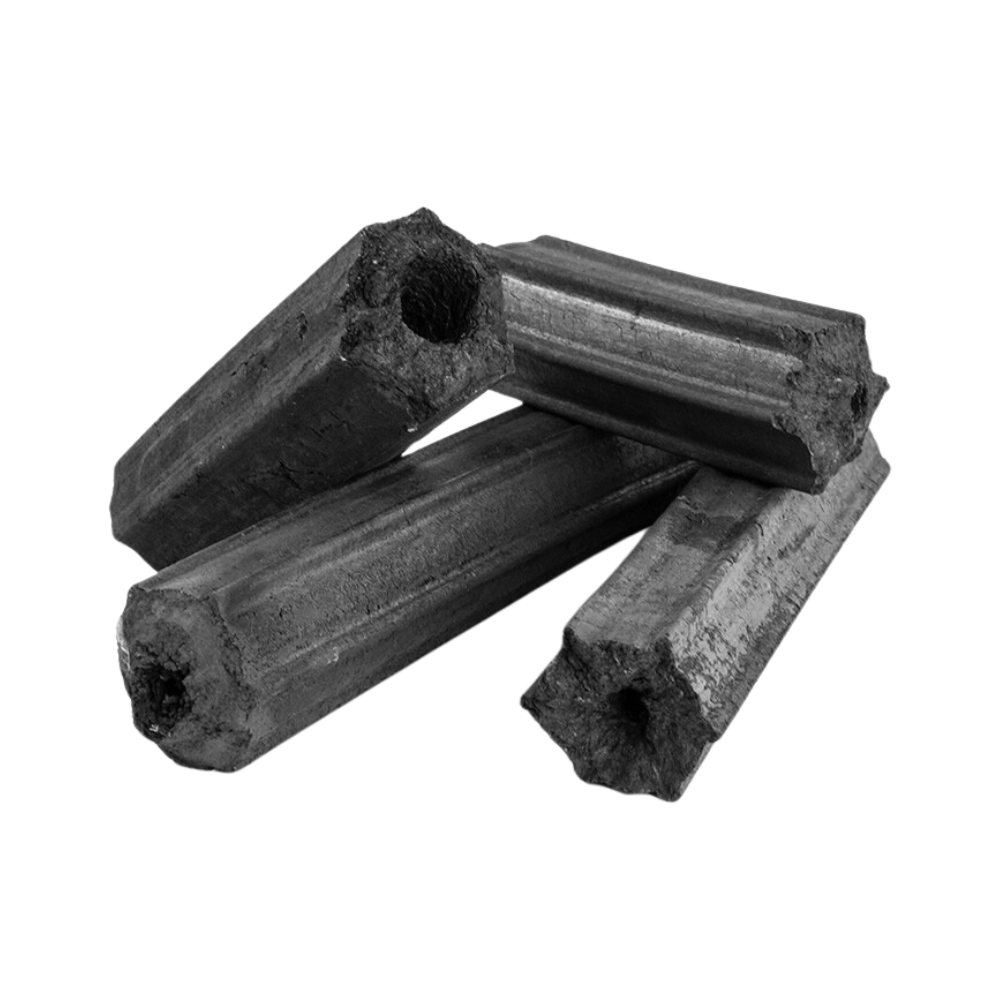 a pile of hexagonal shaped sawdust charcoal